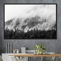 Framed Canvas Wall Art Foggy Mountains Aerial Cool Multicolor Nature Photography Realism Relax/Calm Rustic Wilderness - 16x24 inches