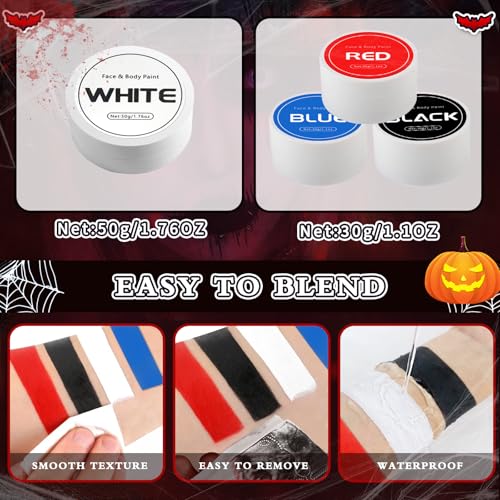 Halloween Clown Makeup Kit: Red White Black Blue Face Body Paint Kit - Pro Oil Based Halloween Face Body Paint for Adults Kids - Clown Movie Cosplay SFX Halloween Makeup Painting Set - Image 3