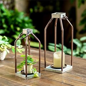 Rustic Metal Lantern Decorative Set of 2 Indoor Hanging Farmhouse Lantern Decor Candle Holder for Table Centerpiece Fireplace Mantle Shelf Porch 16 13 Bulk Home Fall Decoration