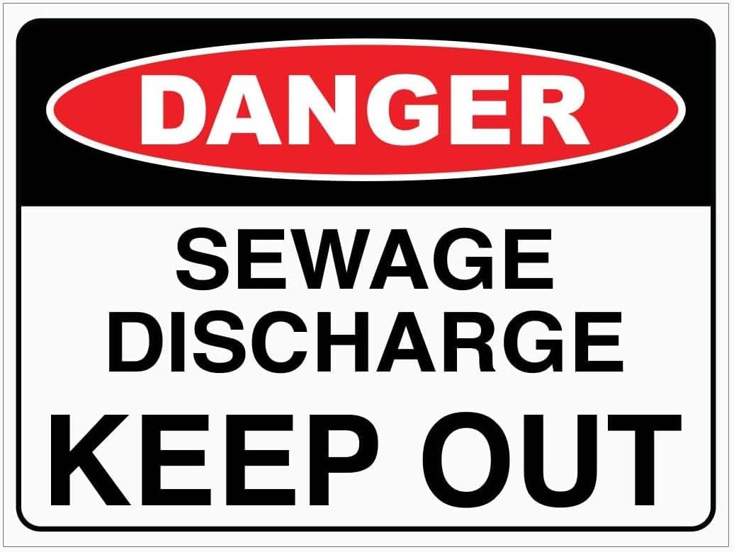 Danger Sewage Discharge Keep Out Rust Free Aluminum Tin Sign - Warning Decor with Pre-Drilled Holes for Indoor-Outdoor Sewage Plant, Wastewater Discharge Zone - 8x12 Inch​
