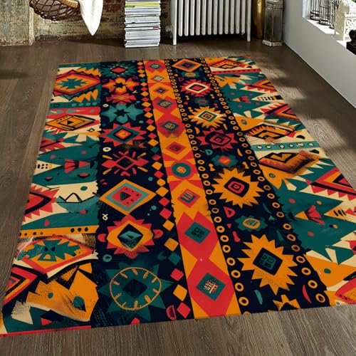 80x150 Alfombra Azteca Alfombra salón Alfombra geometría Tribal suroeste Textura alfombras Dormitorio ultrafinas Suaves Pelo bajo Gran Comedor Oficina Resistente Manchas alfombras Lavables