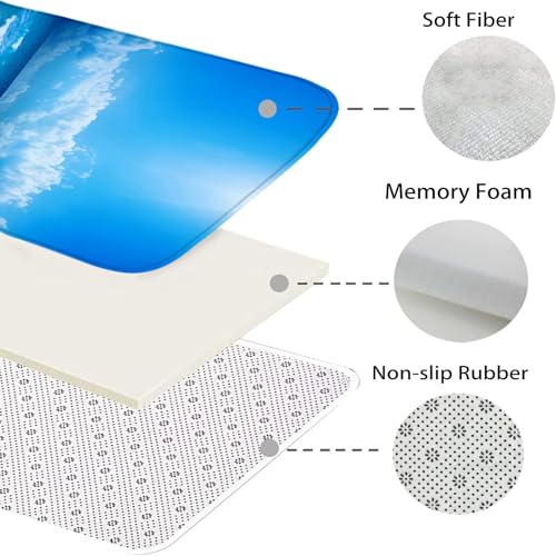 Badezimmerteppich Set 3 Teilig Ozeanhimmel Und Blau Badematten Set Mikrofaser Badteppiche und WC Vorleger mit Ausschnitt Waschbar rutschfeste Badvorleger Toilette Teppich – Bild 6