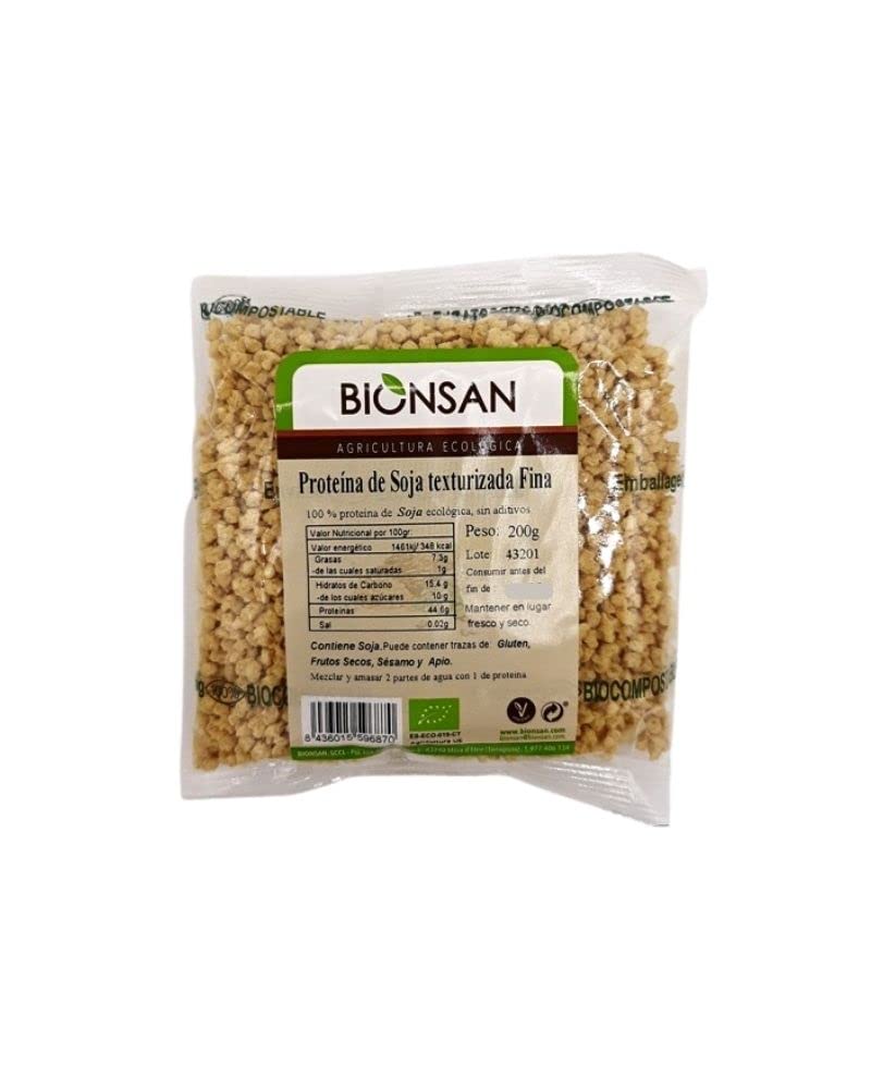 Bionsan Proteína de Soja Texturizada Fina Ecológica | 6 Bolsas de 200 gr | Total: 1200 gr