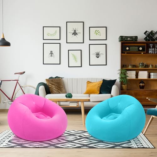 Image of Realspring Inflatable Bean Bag Chairs Outdoor Blow up Camping Chairs Inflatable Lazy Sofa Folding Portable Bean Bag Loungers Couch for Movie Night(Pink,Lake Blue,2 Pcs)