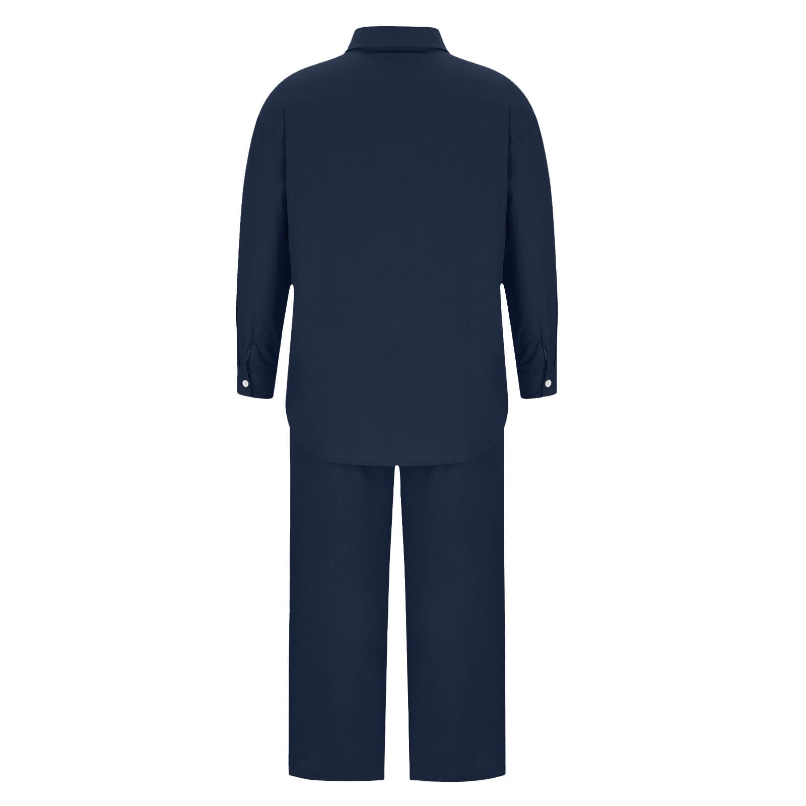 Damska koszula plus size 22 lniane co-Ord UK - letnia koszula z długim rękawem i spodnie z szerokimi nogawkami, damski 2-częściowy strój na plażę, wakacje, wyjścia, dresy wypoczynkowe