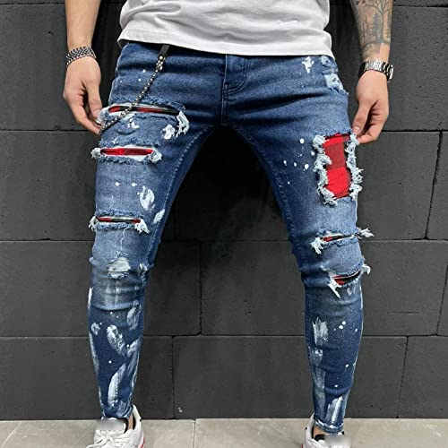 Pantalones lápiz rasgados para hombre azul oscuro 3X-Large miniatura 5