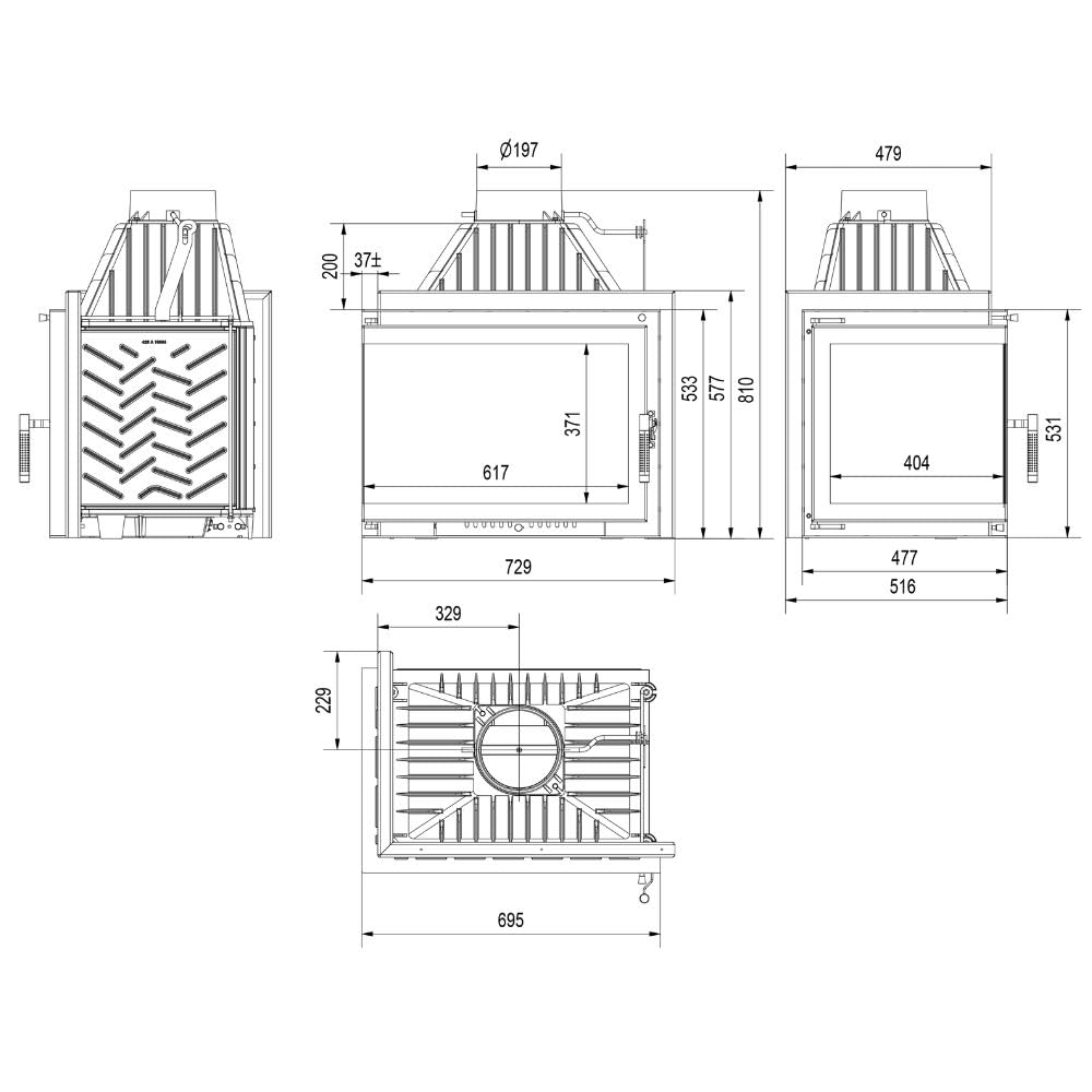 KRATKI Kamineinsatz Gusseisen Simple Links 15 kW Ø 200