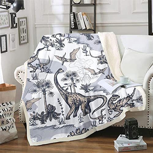 Loussiesd Boys Blanket Dinosaur Fleece Throw Blanket for Sofa Bed Jungle Dino Pattern Sherpa Blanket Wildlife Style Plush Fuzzy Blanket Wild Animal 40x50 Inch