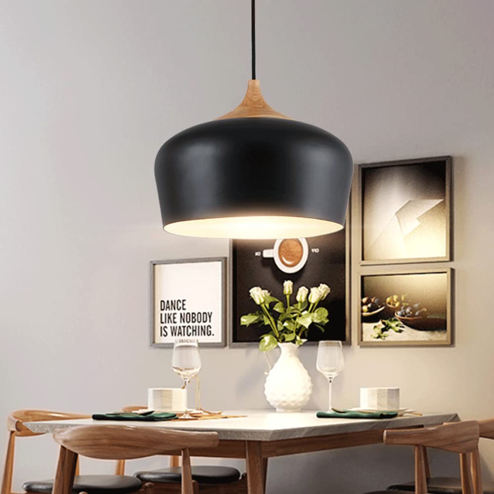 JMEDIC Éclairage Suspendu en Métal Moderne Nordique, Abat-Jour De Lustre en Métal De Couleur De Base E26, Luminaires Quotidiens Simples d'art en Bois, pour Îlot De Cuisine, Bar, Restaurant, Lanterne