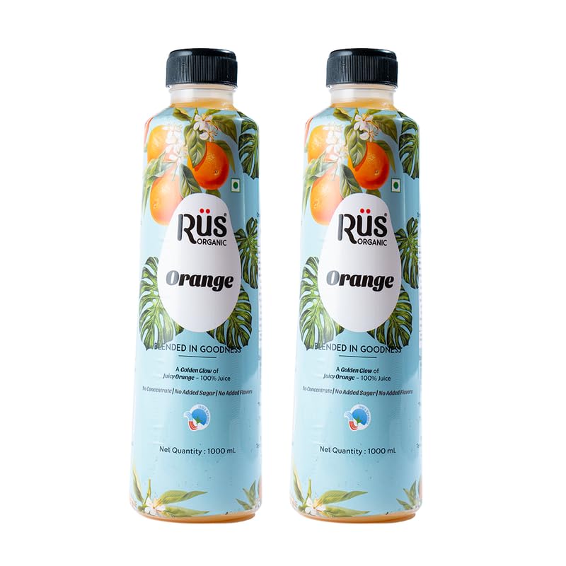 Image of Rus Organic Orange Juice | Cold-Pressed & Natural | Pack of 2 (1000ml Each) | No Added Sugar or Preservatives | Immunity Support | Rich in Antioxidants | Refreshing Drink | Travel Juice | Real Oranges