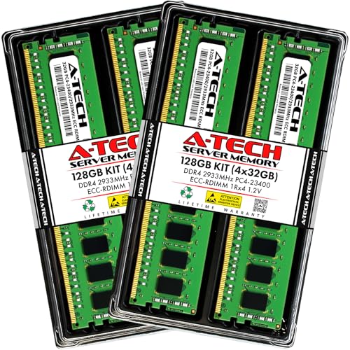 Image of A-Tech 128GB Kit (4x32GB) DDR4 2933MHz PC4-23400 ECC RDIMM 1Rx4 Single Rank 1.2V ECC Registered DIMM 288-Pin Server & Workstation RAM Memory Upgrade Modules (A-Tech Enterprise Series)
