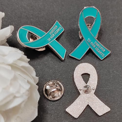 Image of 20 Pcs Funeral Ribbon Awareness Pins Memorial Lapel Brooches Forever In Our Hearts For Mourning Event