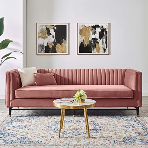 Modway Devote Channel Tufted Performance Velvet, Sofa, Dusty Rose #TOP2
