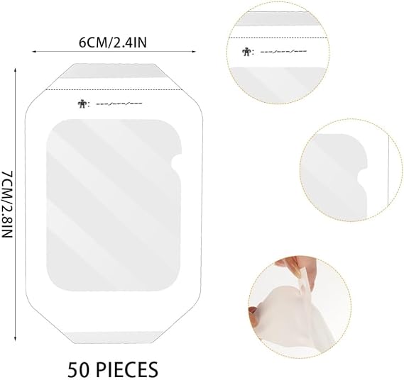 Transparent Film Dressing 50 Packs 2.4 x 2.8 Waterproof Adhesive Clear Wound Bandages Cover for IV Shield Tattoo Aftercare Shower Protector Sterile and Breathable