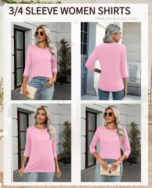 Zeagoo Tops for Women 3 Pack 3/4 Sleeve Crewneck Cute Basics Tees Casual Fashion Summer T Shirts Business Work Tee Top2