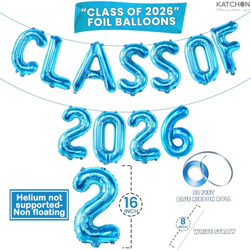 Image of KatchOn, Class of 2026 Balloons - 16 Inch, Graduation Balloons | Class of 2026 Banner, Blue Graduation Decoration | Blue Graduation Decorations, Class of 2026 Decorations