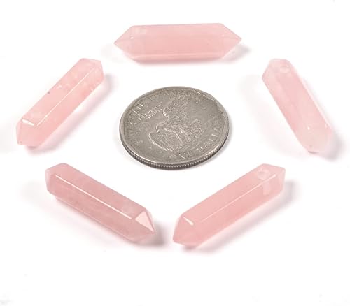 Miniatura 3 de Cuarzo rosa de 1.28 pulgadas (1.260 in) con piedras preciosas naturales hexagonales para hacer joyas, cuentas de curación de reiki de chakras
