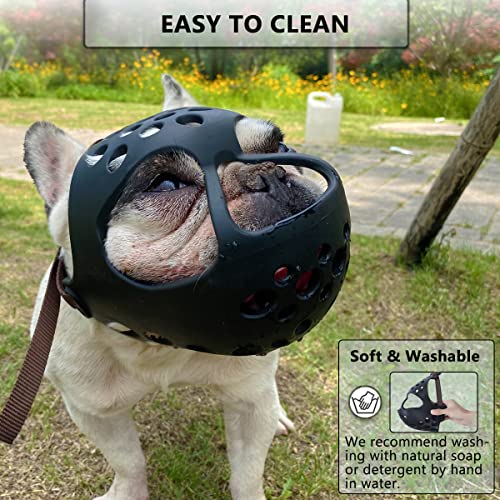 Barkless Dog Muzzle For Short Snout Dogs, Soft Silicone Muzzle For Biting, Chewing, Licking For French Bulldog Shih Tzu, Ideal For Flat-Faced Aggressive Dogs Grooming Walking, Allows Drinking #TOP6