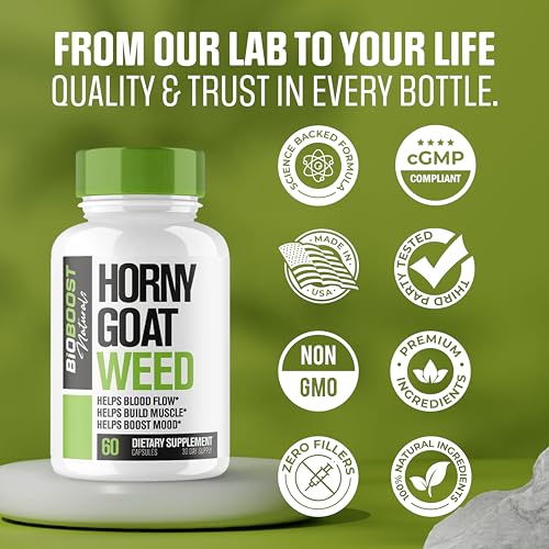 BioBoost | 9 in 1 Horny Goat Weed Pills for Men Fast Acting | Extreme Blood-Flow, Stamina, Performance | 9 Research Backed Ingredients for Men\'s Health - 60 Pills