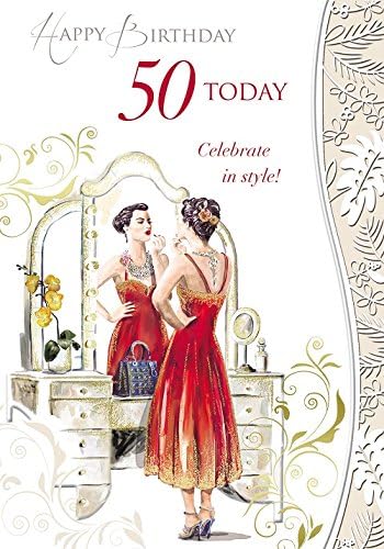 50 Ans Carte D Anniversaire Pour Femme Femme A La Coiffeuse Faire Make Up 19 1 X 13 3 Cm Amazon Fr Fournitures De Bureau