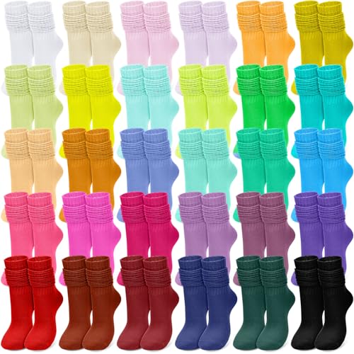 Suhine 32 Pairs Women's Scrunch Slouch Socks Bulk, Slouch Socks for Women Extra Long Soft Scrunch Knee High Sock for Daily Activities Valentine Parties Birthday Gifts, 32 Colors