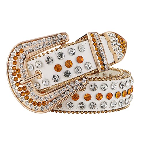 PRELGOSP Ceinture Strass Femme Homme Ceinture Western AVCE Bling Clouté, Diamante Ceinture Cowboy Unisexe pour Jean, Robe, Pull,Blanc,135cm/53.1in Cover