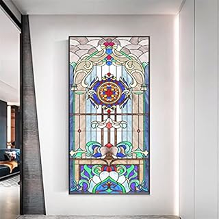 NUOCHEN Window Film Decorative Privacy Windows Church Style 39A Stained Glass Stickers Static Cling Frosted Films Customized Size Muted Colors Coverings 31.5''x78.74''(80x20