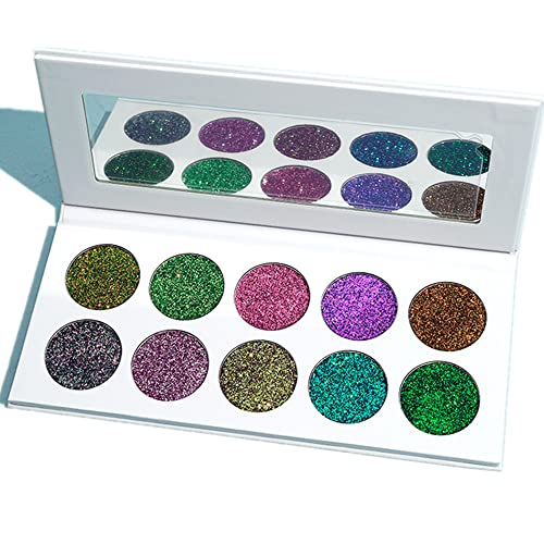 Go Ho 10 Colors Chameleon Glitter Eyeshadow Palette,Metallic Shimmer Sparkly Long Lasting Makeup Cosmetics Highly Pigment Eyeshadow,Prismatic Glitter Eyeshadow Palette