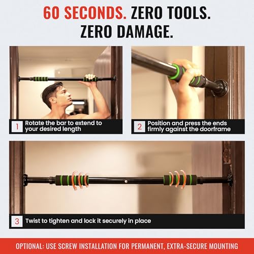 Image of Slovic Pull up Bar for Home for Kids & Adults [100 KG] | Pull up Bar Wall Mounted with Anti-Skid Grip | No-Drill Installation Pull-up Bars for Home Workout | Gym Equipment for Home Workout (62-100 CM)