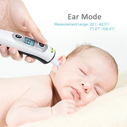toberto Baby Thermometer, Non-Contact Forehead Ear Digital Thermometer with Fever Alarm, LCD Display Infrared Thermometer for Adults Baby Kids Old Man Pets (Battery inclued) - Thumbnail 2