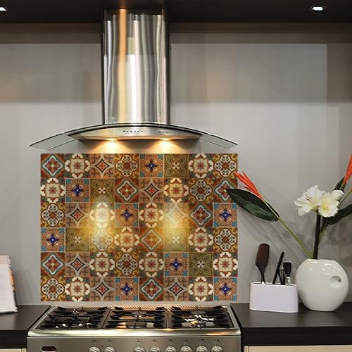 Image of WallDesign Vinyl Spanish Terracota Mosaic Self Adhesive Tile Sticker - 24 X 32 Inch Durable Surface Decoration Film For Kitchen, Cabinet, Table, Furniture, Wall, Bathroom, Door, Refurbishment