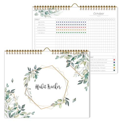 Habit Tracker Calendar12 Monthly Habit Tracker Journal with Spiral Binding Undated Weekly Monthly Planner to Boost Productivity&Self Improvement 8x10Green)