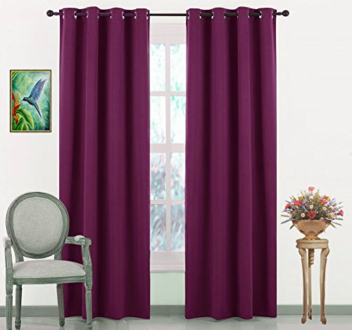 Image of JUPON Energy Saving Extra Wide Blackout Curtains for Bedroom with 3 Layers Weaving Technology, Set of 2 (54 x 108 inch - Violet)