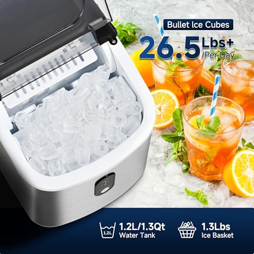 ICEVIVAL Countertop Ice Maker Machine with Handle, 26.5lbs Per Day, 9 Cubes in 6 Mins, Auto-Cleaning Portable Ice Maker with Basket and Scoop, for Home/Kitchen/Camping/RV (Silver) - Thumbnail 2