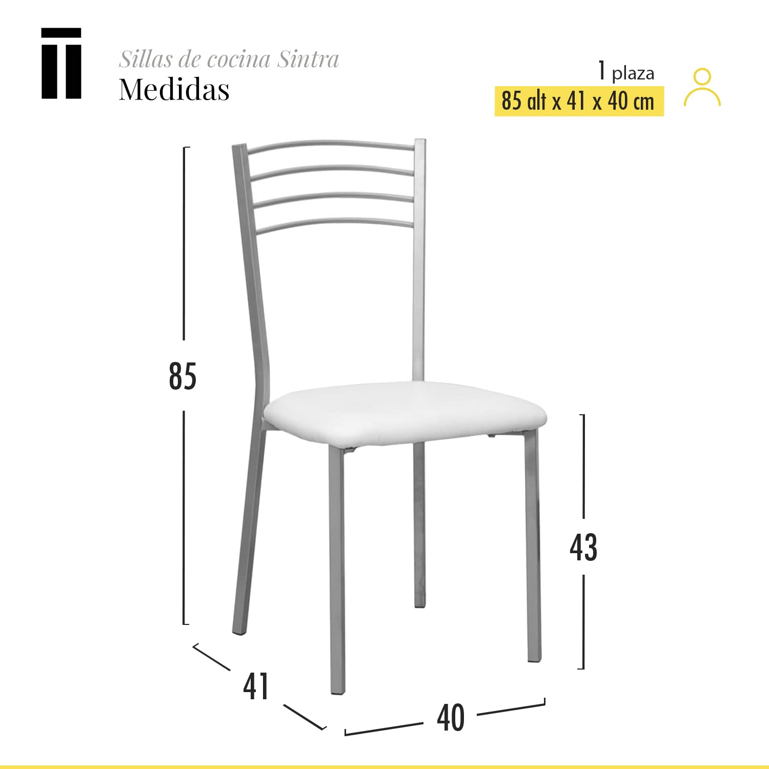 Shiito | Pack de 2 Sillas de Cocina | Asientos de Polipiel Blanco | Modelo SINTRA