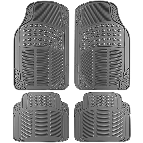 OxGord Universal Fit Front/Rear 4-Piece Full Set Ridged Heavy Duty Rubber Floor Mat - (Gray)