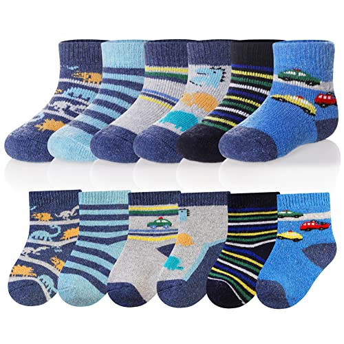 Image of Eocom 6 Pairs Baby Boys Girls Wool Socks Infant Toddlers Kids Unisex Winter Thick Soft Warm Thermal Crew Socks