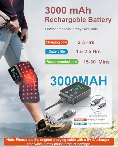 Red Light Therapy for Knee, Astarexin 72 LED Knee Wrap 3000mAh Rechargeable, Cordless Infrared Light Therapy Knee Brace Therapy Pad for Knee Shoulder Elbow Joint Relief, FSA or HSA Eligible — view 3