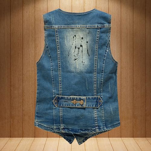 Men's Button V-Neck Denim Vest Slim Fit Sleeveless Outdoor Jacket Casual Motorcycle Jean Vests2