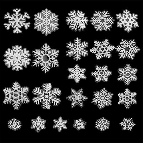 LOKIPA 48 Silver Glitter Snowflake Window Clings Static Snow Flakes PVC Stickers for Christmas Window Display