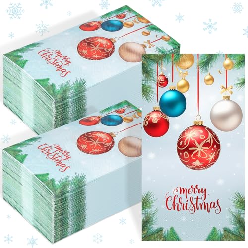 170 Christmas Paper Napkins, 3-ply Disposable Christmas Napkins Hanging Balls Decorative Elegant Guest Hand Towels for Dinning Table Bathroom Kitchen Cocktail Party Décor