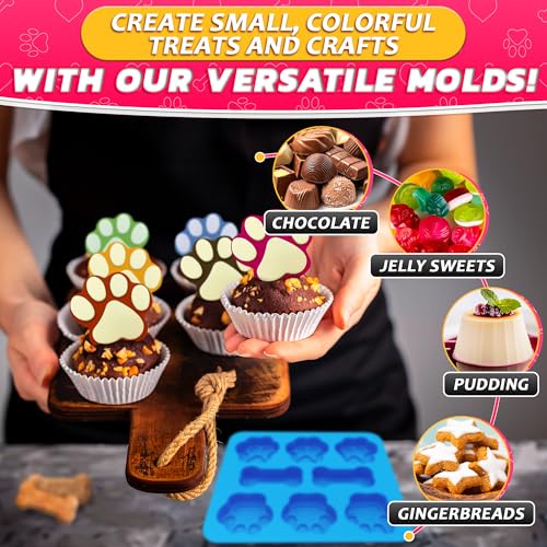 Image of 2 Pcs Dog Treat Molds Silicone, Bone & Paw Shapes, Non-Stick | Dog Molds for Frozen Treats; for Peanut Butter, Yogurt, Broth & Ice; Flexible; Oven, Freezer, Microwave & Dishwasher Safe