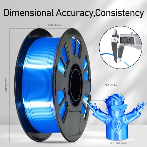 Image of Silk Blue PLA Satin Shiny 3D Printer Filament, 1.75mm Diameter 1kg Spool 2.2lbs for FDM 3D Printers