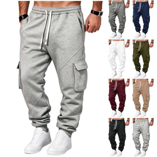 Pantalones Casuales para Hombres Cargo Sweatpants for Men Drawstring Baggy Joggers Hiking Fall Winter Pants Cargo Joggers Men Heavyweight Sweatpants Gray S - image 1