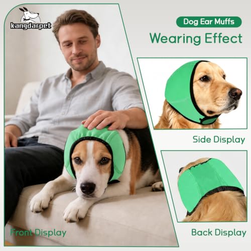Image of Dog Ear Cover, Green, M (Head Size: 14 inch-19 inch) | Noise Protection & Anxiety Relief, Adjustable No Shake Ear Wrap