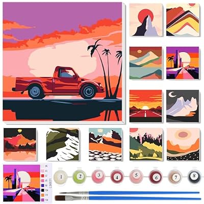 Nezyo 12 Sets Paint by Numbers Kit with Frame, Acrylic Canvas 8x8in
