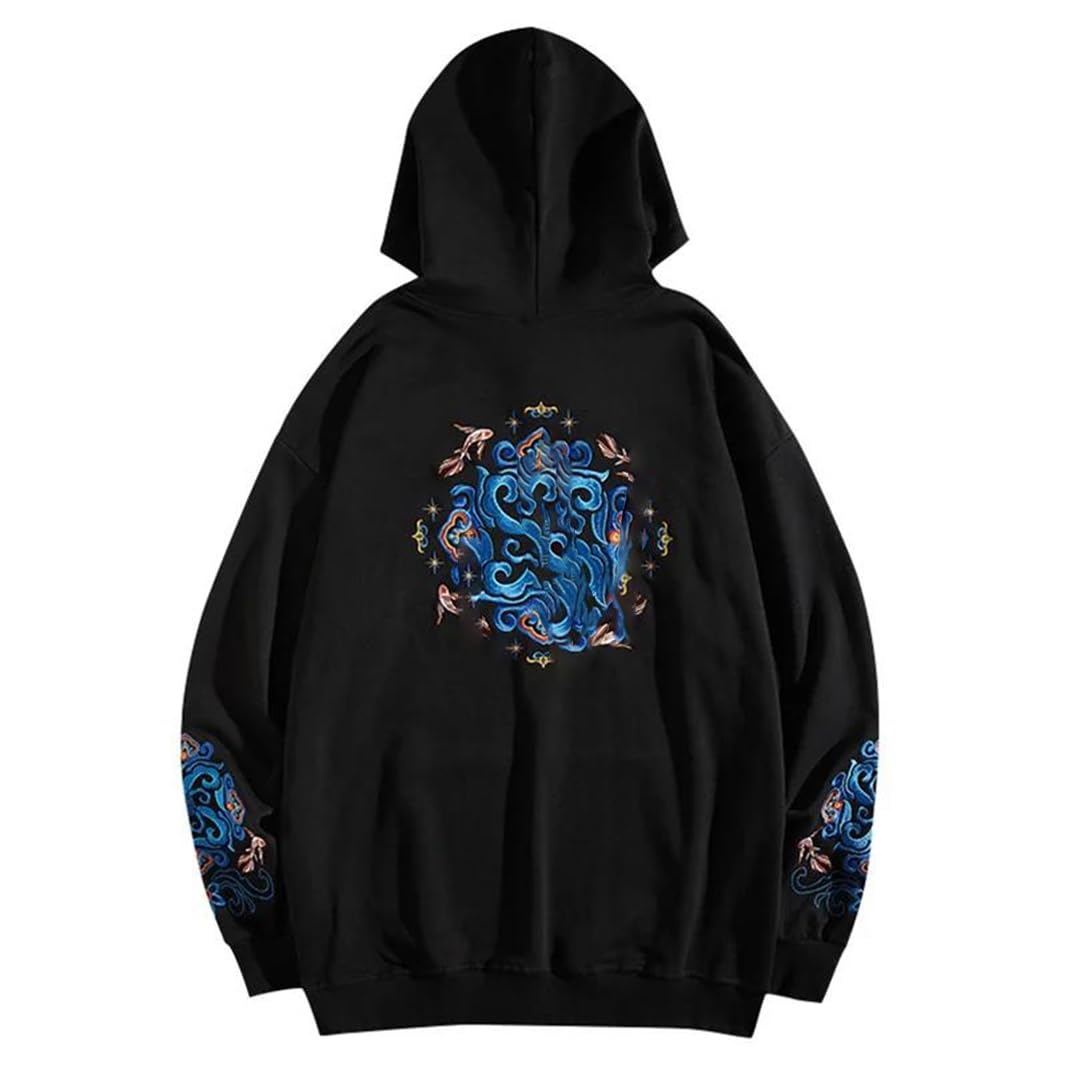 Bawełniane bluzy z haftem czarne męskie ubrania dla nastolatków Oversize Ed odzież męska Streetwear