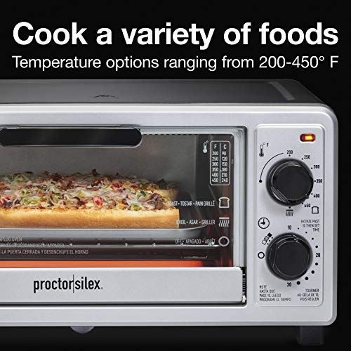 Proctor Silex 4 Slice Countertop Toaster Oven, Multi-Function With Bake, Toast And Broiler, 1100 Watts, 30 Min Timer And Auto-Shutoff, Includes Backing Pan And Rack, Black And Silver (31260) #TOP6