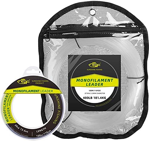 SF Monofilament Leader Line Mono Material Leader Line Monofilament Fishing Line Clear 100M/110Yds for Saltwater Freshwater 200LB