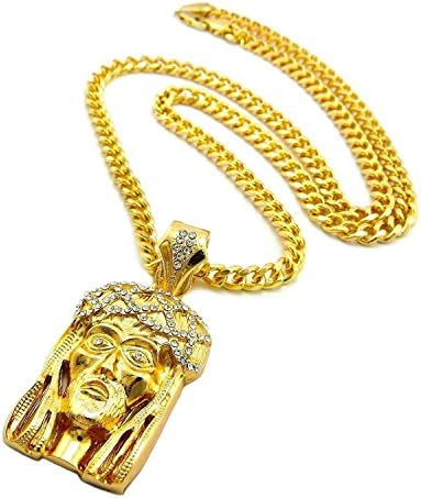 Mens Hip Hop Iced Out Gold God Jesus 